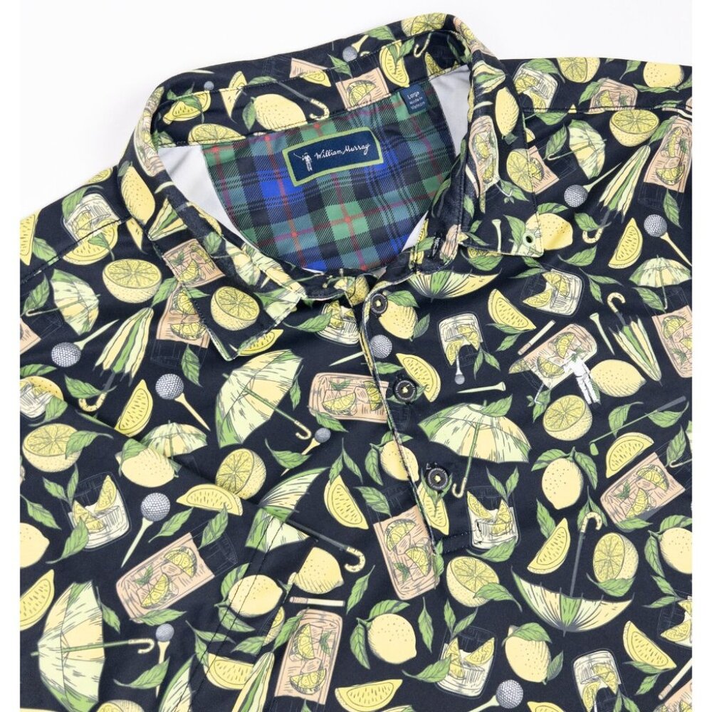 William Murray Golf Polo Men's Large Shirt Lemon Cocktail All Over Print Wicking